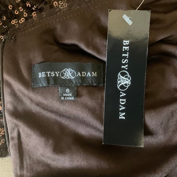 Betsy & Adam Long Sleeve Sequined Mini Sheath Party Cocktail Dress Brown Size 6 - Picture 10 of 13